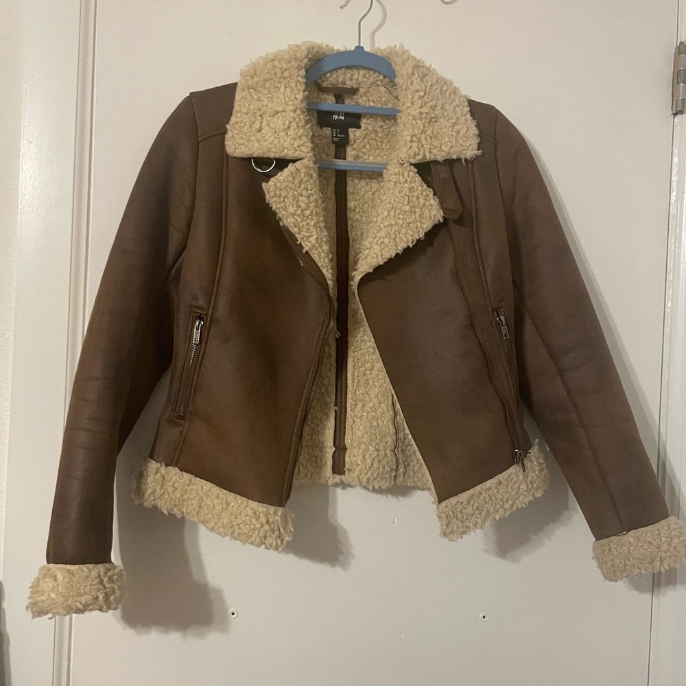 H&M Brown and Cream Teddy Jacket